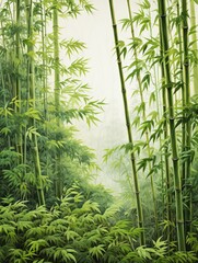 Vintage Forest Wall Art: Serene Bamboo Painting for Tranquil Ambiance