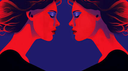 Retro illustration of two women together. They kiss or have a close relationship or a date. A couple or lovers