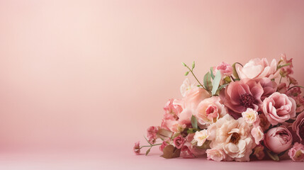 ピンクの背景にピンク色のバラの花の花束