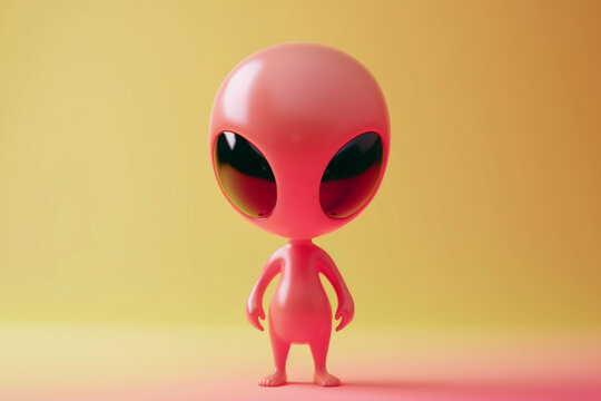cute cartoon character of an alien space martian with large eyes. 3D render style