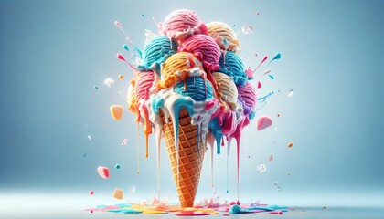 Explosion of Flavors: Melting Ice Cream Cone - 732770399