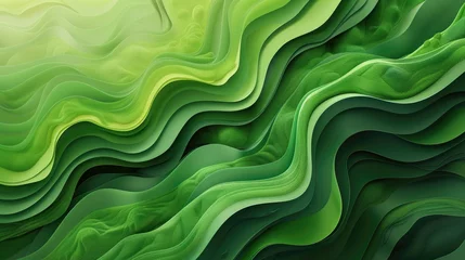 Fototapeten Lush green layered waves evoking a sense of topographical nature. © AdriFerrer