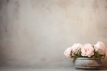 retro background with peonies in vintage style with free space for inscriptions. antique wall with...