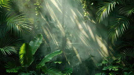 Ethereal light rays cascade through a rich tropical forest.