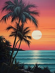 Silhouetted Palm Beaches: Twilight Ocean Scene Wall Art