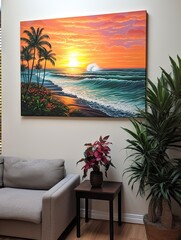 Silhouetted Palm Beaches at Sunset: Captivating Wall Art for a Serene Beach Scene