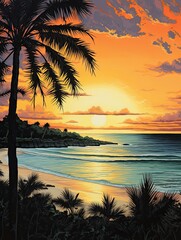 Silhouetted Palm Beaches Wall Art - Tropical Beach Art & Nature Landscape Print