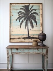 Vintage Beach Scene: Silhouetted Palm Wall Art for a Timeless Coastal Atmosphere