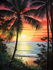 Silhouetted Palms Scenic Vista | Tropical Beach Art | Nature Artwork
