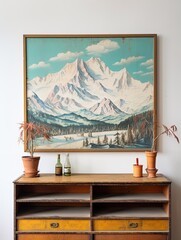 Snow-Capped Alpine Vista: Vintage Winter Scene Wall Art