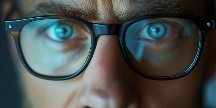 Nahaufnahme einer Brille mit Kokuspunkt auf den Augen