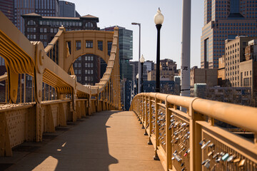 Roberto Clemente Bridge in Pittsburgh Pennsylvania right by the Allegheny River