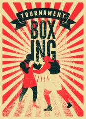 Fotobehang Vintage Poster Boxing Tournament typographical vintage grunge style poster design with boxer silhouettes. Two boxers are fighting. Retro vector illustration.  © zzooby