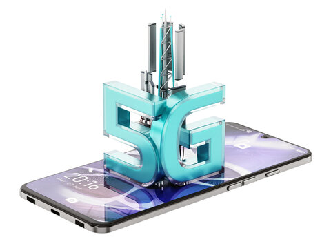 Generic smartphone with 5G symbol isolated on transparent background. 3D illustration