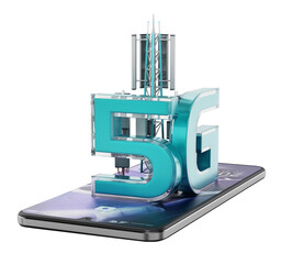 Generic smartphone with 5G symbol isolated on transparent background. 3D illustration