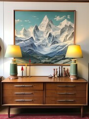 Snow-Capped Scene Wall Art: Vintage Alpine Lodges and Mountain Decor