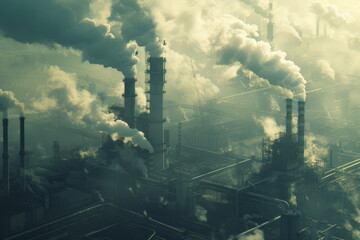 Smoke from the Factory - Polluted Horizons: Navigating the Industrial Landscape - obrazy, fototapety, plakaty