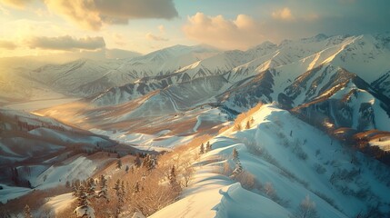 Winter Snow Mountain Vistas in Afternoon Light: Perfect Scenery for Hiking Enthusiasts Seeking Adventure and Beauty