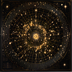 An intricate celestial map or star chart.