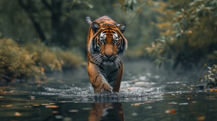 The Silent Steps of a Tiger in the Heart of the Forest, Traversing a Gentle Stream.
