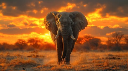 A Lone Elephant Against the Backdrop of a Fading Sunset, Silhouetted by the Evening's Last Rays.