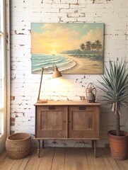 Sun-Drenched Beach Scene: Vintage Coastal Art for Ocean Wall Decor