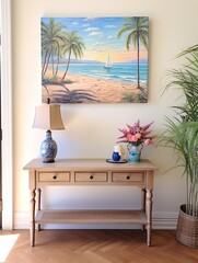 Sun-Drenched Mediterranean Beach Scene Painting: Nature Artwork for Ocean Decor
