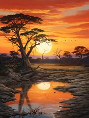 Sunset Safari Adventure: Majestic African Landscape Wall Art