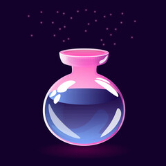 Perfume bottle in cartoon style. Flask with aroma. Use for card, poster, sticker, background and more