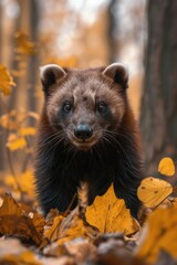 Fall Encounter: Photographing a Wolverine Amidst Autumn Landscape.