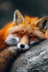 Fototapeta premium Orange Sleeping Fox: Zoo Wallpaper with Resting Fox.