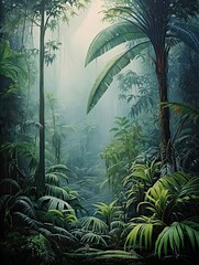 Tropical Rainforest Print - Misty Canopies percolating Jungle Wall Art