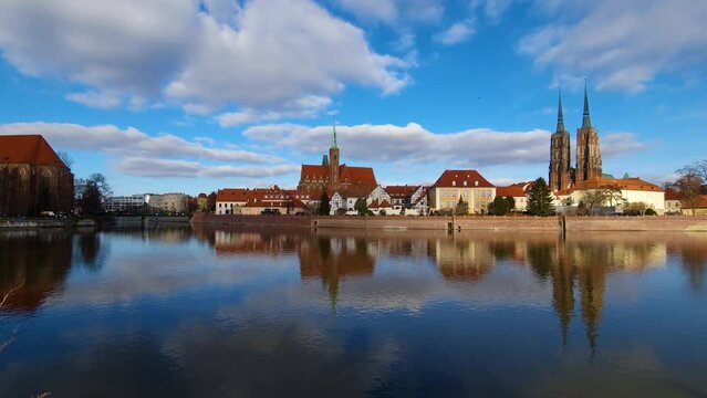 Tumski island and Cathedral of St John with Oder River. Wroclaw, Poland