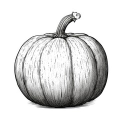 Pumpkin, woodcut, old vintage style, hand drawn simple graphics, isolated on white background