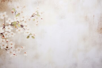 laconic Scandinavian natural background with white flowers in delicate pastel shades. spring minimalistic background with shabby antique wall - obrazy, fototapety, plakaty