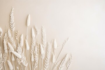 laconic  Scandinavian natural background with leaves, twigs and dried flowers in delicate pastel shades. spring minimalistic background with free space for inscriptions