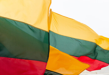 The national flag of Lithuania flutters in the wind