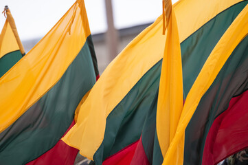 The national flag of Lithuania flutters in the wind - obrazy, fototapety, plakaty