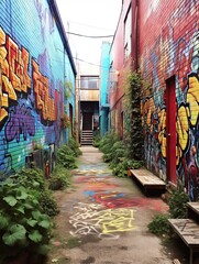 Fototapeta premium Vintage City Artwork: Stunning Urban Graffiti Alleyways with Street Murals
