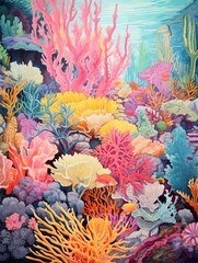 Fototapeta na wymiar Vibrant Coral Nature Art: Vintage Painting of Reef Explorations for Seascape Decor