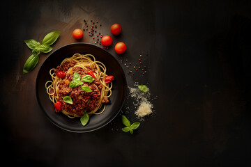 Spaghetti Bolognese von oben - obrazy, fototapety, plakaty