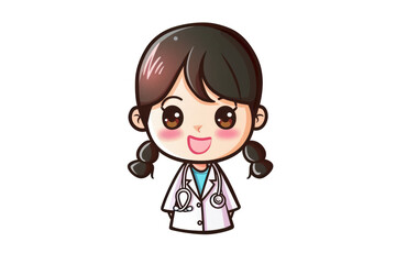 Fototapeta premium cartoon doctor character with cute happy face, happy joyful smile, healthcare cartoon design, in stickers style