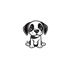 cartoon cute dog black and white with transparent background