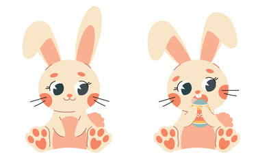 Cute easter bunny with eggs.  Spring collection of animals. For poster, card, scrapbooking , stickers. Easter rabbit.  Happy Easter bunny, vector illustration.