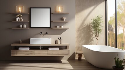 Fototapeta na wymiar Neutral Floating Bathroom Vanity