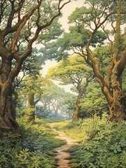 Fototapeta na wymiar Vintage Sacred Groves: Tree Line Artwork - Nature Print