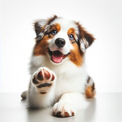 Australian Shepherd Laying with Playful Expression