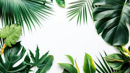 Creative layout made of colorful tropical leaves on white background. Minimal summer exotic concept...