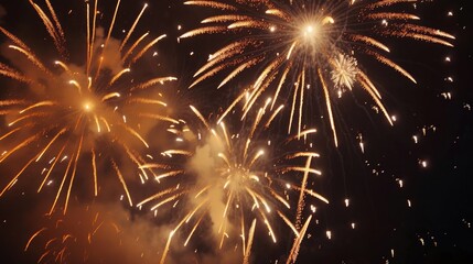 From below shot of wonderful vivid fireworks exploding on background of black night sky