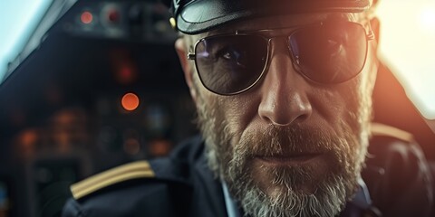 airplane pilot close-up portrait Generative AI - obrazy, fototapety, plakaty